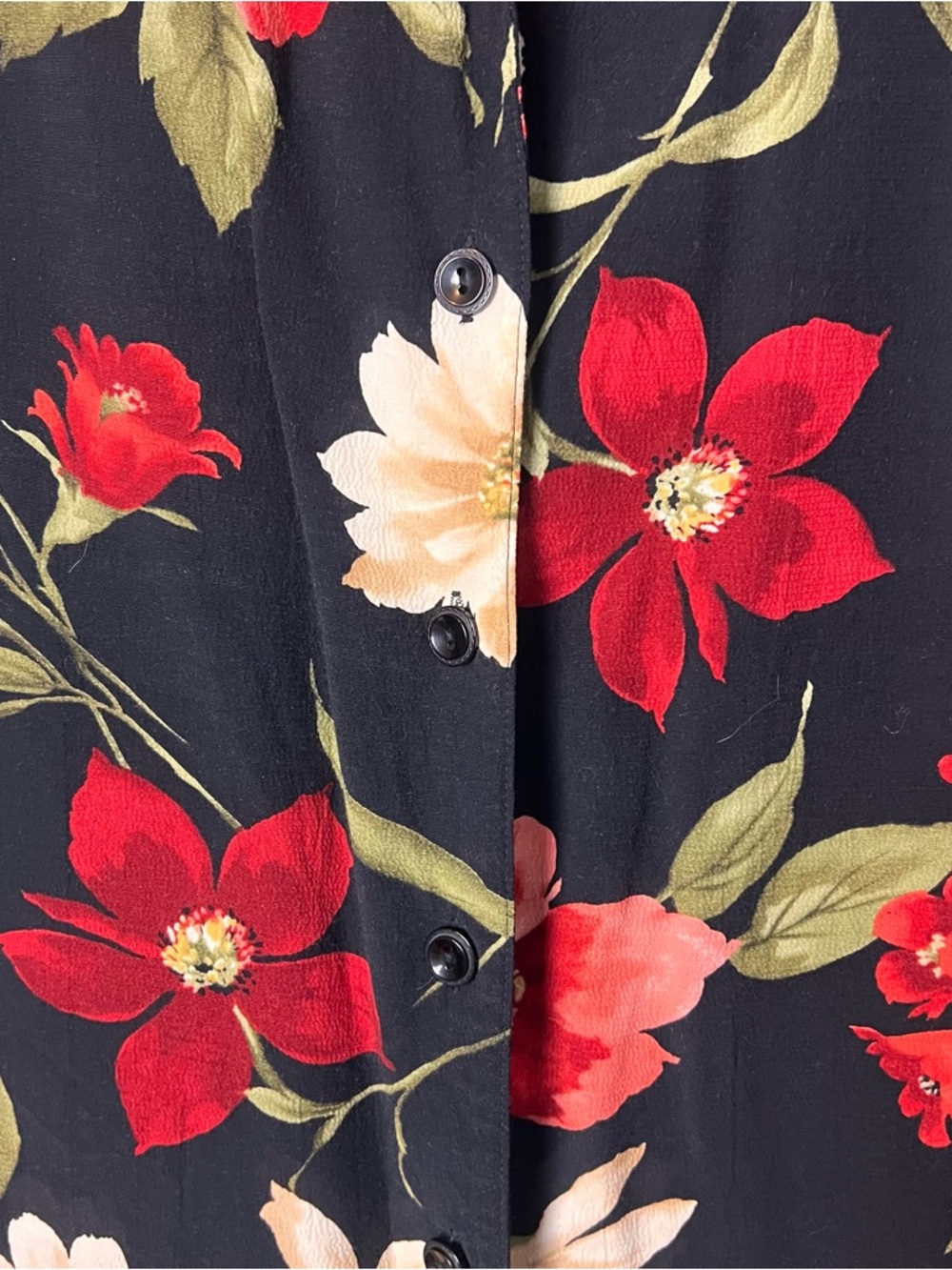 Alfred Dunner Women's tropical Floral Button Down Blouse Black Red Green Sz. 14 - Picture 6 of 6